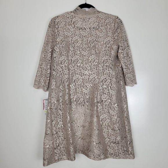 NWT R&M Richards Metallic Lace Tank Top with Sheer Lace Jacket in Champagne 4P - Picture 6 of 13